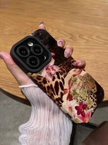 1 szt. Vintage Leopard Flower Design Pionowy pasek ze sztucznej skóry, odporny na wstrząsy miękki futerał na telefon, kompatybilny z iPhone'em i 15/15 Plus/15 Pro/15 Pro Max