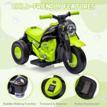 Danolapsi Kids Ride On Bubble Car, 6V Battery Powered Electric Motorcycle Ride On Motorcycle 1.9 MPH Speed W/LED Headlights, Music, Pedal, Forward/Reserve, 3 Wheels Gift For Toddler 3+ Boys Girls - Green - View 2