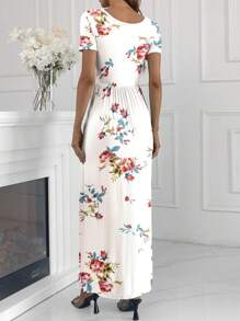 Maxi Dress For Women Short Sleeve Casual Summer Loose Plain Comfy Long Dresses With Pockets - trắng - Xem 2