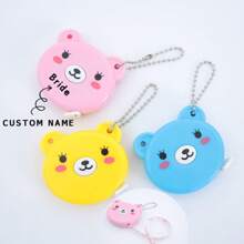 1pc Customized Multi-Color Cartoon Bear Retractable Tape Measure Keychain, Soft PU Leather Automatic Measurement Hanging Accessory