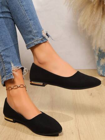 Scarpe piatte slip-on a punta, suola morbida, tacco basso, antiscivolo, casual, alla moda, leggere, di colore unito, traspiranti per donna