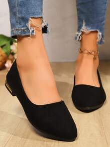 女士平底尖头套脚鞋，新款软底低跟乐福鞋，舒适休闲轻便黑色透气鞋 - 黑色 - 查看 4