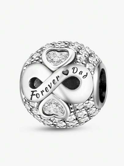 1pc 925 Sterling Silver Fashion Father's Day Zirconia Beads, Suitable For Women's Bracelet, Bangle DIY Jewelry Making And Daily Matching Accessories, Suitable For Girls To Wear