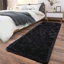 Soft Fluffy Shag Throw Area Rug, 2x4 Black, Non-Slip Bedroom, Hallways, Bedside, Dorm, Living Room - Long Shaggy Rug - 黑色 - 查看 6