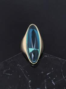 2026 Fashion High Quality Golden Beautiful Blue Rhinestones Rings Artificial Crystal Sea Blue Ocean Blue Rings For Women's - Gold Ring - View 3