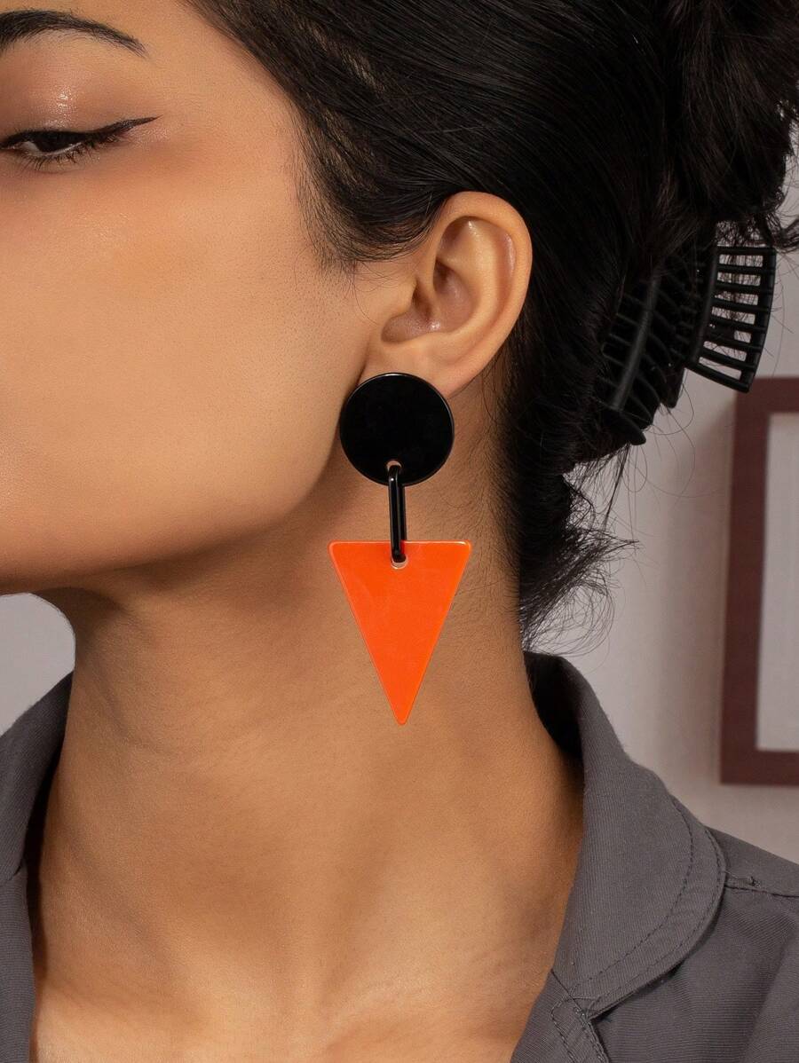1 Pair Geometric Triangle And Circle Polyresin Dangle Earrings - Multicolor - View 1