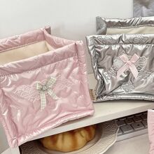 1 Pc Cute Pink Dimensional Bow Or Love Shape Print Storage Basket,Desktop Clutter Storage Basket, Waterproof Cosmetic Storage Basket,For Brushes And Skin Care Products Storage And Organization,Desktop Decor, Makeup Organizer Rack,Plastic Basket,Toy Basket,House Decor,Table Decor,Home Decor Items,Room Decor,Bedroom Decor,Gifts