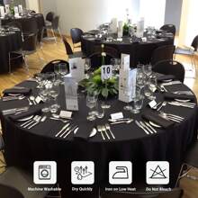 6 Pack Black Round Tablecloth Polyester Table Cloth(60",90",120"), Stain Wrinkle Resistant Polyester Dining Table Cover For Kitchen Dinning Party Wedding Rectangular Tabletop Buffet Decoration - 黑色 - 查看 7