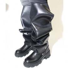 Women Mid Calf Slouchy Boot Fashion Detachable Shoes - 黑色 - 查看 3