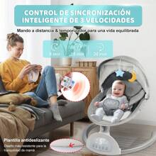 Silla mecedora para bebe,Moisés Plegable Con Colchón Y Mosquitero,mando a distancia,bluetooth - Gris - Ver 4