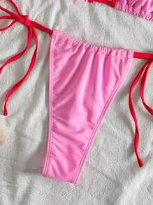Women Block Pink Swimwear For Summer Days From Poolside To Beachside, Basic Elegant Bikini Sexy Triangle Beachwear