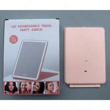 Espejo de maquillaje portátil recargable por USB con 3 colores de luz, superficie pulida, espejo plegable y recargable con batería de litio, compatible con vidrio, sin olor