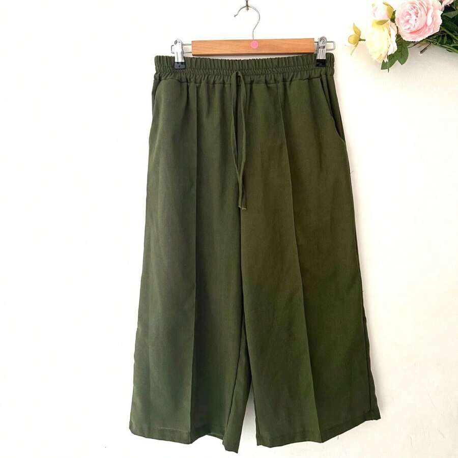 Women's Pantacur Linen Pants With Pocket - màu xanh quân đội - Xem 1