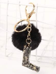 1 pieza Llavero con letra en inglés para mujer, llavero de moda con colgante de letra de resina cristalina con pompón, accesorio para coche, bolso, mochila para la escuela, regalo gótico lindo Y2K, regalo para madre, padre, graduación y maestro - Negro - Ver 4
