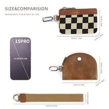 Checkered Two-In-One Purse: Stylish And Functional For Everyday Use Checkerboard Wallet Purse Wallet Mini Wallet Wristlet Wallet Coin Wallet - Multicolor - View 2