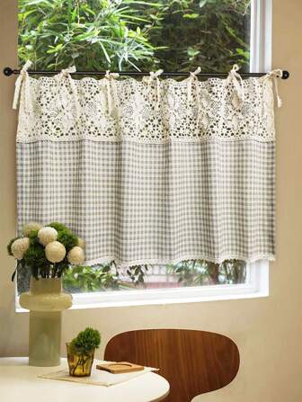 1枚、ボヘミアン 空模様クロシェレース編 格子柄 ハーフカーテン 小窓用、アメリカンカントリー ドアドレープ、キッチンインテリア用窓カーテンバランス