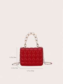 1 pieza Mini bolso de mano/bandolera de niña con solapa y perlas, de estilo plisado y a cuadros en PU, adecuado para uso diario