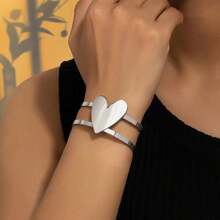 1pc Elegant Heart-Shaped Smooth Bangle Bracelet, Minimalist & Versatile Design For Women