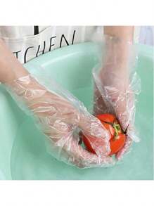 100 قطعة/عبوة قفازات بلاستيكية فردية قابلة للتخلص منها آمنة للاستخدام مع الأطعمة، مقاس عام، للتعامل مع الأطعمة والطهي والخدمات المنزلية وتصفيف الشعر (بلاستيك بولي إيثيلين)