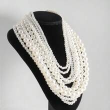 1 Pc Vintage Glamorous Multi-Layer Faux Pearl Necklace, Suitable For Women Evening Party, Wedding Or Gift