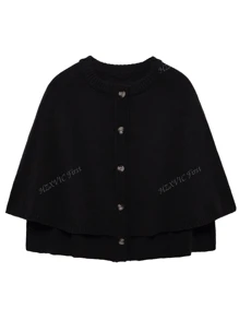 Conception de style cape pour femmes, sensation rétro Top de gamme française, pull tricoté boutonné, cardigan col rond, veste pull