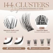 144 piezas Kit de extensión de pestañas LASHVIEW DIY, extensiones de pestañas en racimo de estilo volumen, kit de pestañas individuales, pestañas individuales con pegamento y pinzas (703)