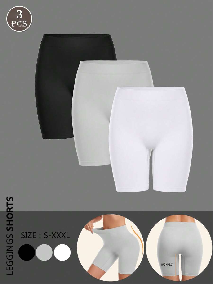 3Pcs/Set Seamless High Waisted Leggings Boxer Briefs Safety Pants - Multicolor - View 1