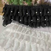 1入組白色珠鏈雙層雪紡珍珠折疊蕾絲邊服飾配件毛衣手工DIY材料 - 白色 - 查看 11