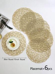 Set de 6 individuales tejidos a mano de forma redonda hueca, de estilo minimalista moderno, lavables, fáciles de limpiar, antideslizantes, resistentes al calor, adecuados para la decoración de la habitación, la mesa de comedor, el hogar, ideales para fiestas, cumpleaños, bodas y cenas