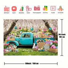1pc Easter Photography Backdrop - Vibrant Spring Design With Blue Truck, Colorful Eggs, Flowers, Bunnies And Tulip Floral Forest Scene, Polyester Fabric, Great For Photo Booth Props And Party Decoration Backdrop, Festival Accessories | Floral Festival Backdrop | Polyester Fabric Background, Easter Outdoor Decor