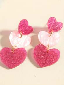 Hoa tai trái tim lủng lẳng Hoa tai ngày lễ tình nhân Hoa tai trái tim màu hồng Hoa tai trái tim màu đỏ Hoa tai trái tim lủng lẳng dễ thương cho bé gái - Một cỡ - Xem 1