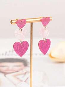 Hoa tai trái tim lủng lẳng Hoa tai ngày lễ tình nhân Hoa tai trái tim màu hồng Hoa tai trái tim màu đỏ Hoa tai trái tim lủng lẳng dễ thương cho bé gái - Một cỡ - Xem 5