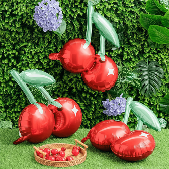 6pcs Large Red Cherry Shaped Balloons - For Birthday, Mother's Day, Valentine's Day, Party Decorations