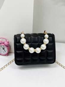 1pc PU Magnetic Closure Minimalist Square Mini Pearl Handbag, Korean Chic Chain Shoulder Crossbody Bag, Comfortable Smooth Strap, Versatile For Daily Commute And Leisure, Ideal For Shopping And Gift Giving - Pearl Handbag - View 8