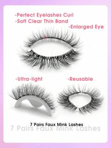 Rikuaild 7 Pairs Cat Eye Lashes Thick Winged Clear Band Faux Mink Eyelashes Natural Look Fluffy Soft Cross Wispy Full Strip Lashes End Eye Elongated Lash Extension Makeup - Natural Lashes - View 2