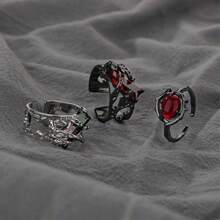Unisex Vintage Black Thorn Open Pomegranate Red Ring, Stackable Mid Finger Ring With Goth Style - Multicolor - View 2
