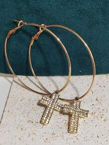 Pendientes de aro grande con cruz de cristal, joyería para mujeres