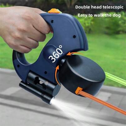 1 Correa retráctil de doble extremo para perros, cuerda de tracción para mascotas que se extiende automáticamente, correa doble antitracción para perros