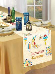 1件开斋节桌旗，开斋节斋月新月星图案派对装饰桌布，开斋节斋月房间装饰桌布，开斋节斋月餐桌装饰桌布，开斋节礼物派对礼品桌旗
