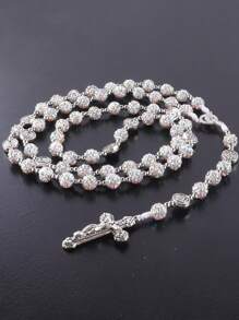 GO2CJBEADS 1pc Vintage Classic Red Color Catholic 59pcs 8mm Disco Rhinestone Beads Cross Necklace , Personalized Handmade Catholicism Prayer Bead Jewelry With Cross Pendant - Z0014B - View 1