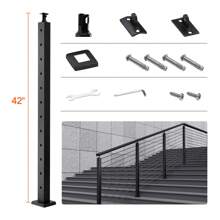 Cable Railing Post, 36" X 2" X 2" To 42" X 2" X 2" Steel Deck Railing Post, 10 Or 12 Pre-Drilled Holes, SUS304 Stainless Steel Cable Rail Post With Horizontal And Curved Bracket, 1-Pack, Silver Or Black - 42" X 2" X 2" 30° Angled Hole Black - View 10