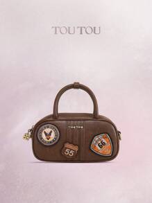TOUTOU Vintage Bowling Ball Shaped Zipper Boston Bag, Lightweight Multi-Functional Shoulder Messenger Bag, Suitable For Commuting And Traveling