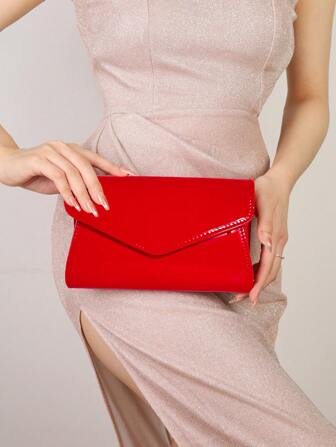 红色漆皮信封手拿包闪亮糖果折叠手拿包女士晚装包晚装钱包婚礼手提包