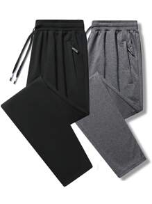 2 buc pantaloni casual confortabili pentru bărbați cu buzunare cu fermoar, pantaloni sport tricotați cu picior drept pentru ieșiri de primăvară și toamnă