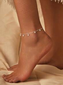 SYMFNY 1pc 925 Sterling Silver Minimalist Smooth Five-Pointed Star Anklet, Suitable For Women Daily Wear And Vacation