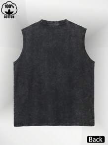 Men's Sleeveless Vest Retro Washed 100% Pure Cotton Casual Loose T-Shirt - Black - View 2