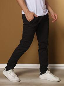 Men's Tailored Twill Trousers With Knife Pocket And Built-In Pocket - Black - View 3