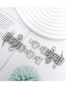 1pc Rhinestone Heart Key Lock Women's Multifunctional Zinc Alloy Leather Strap Compatible With Samsung Smart Watch Strap/Band 20mm 22mm, 20mm 22mm Metal Bracelet Strap, Gift