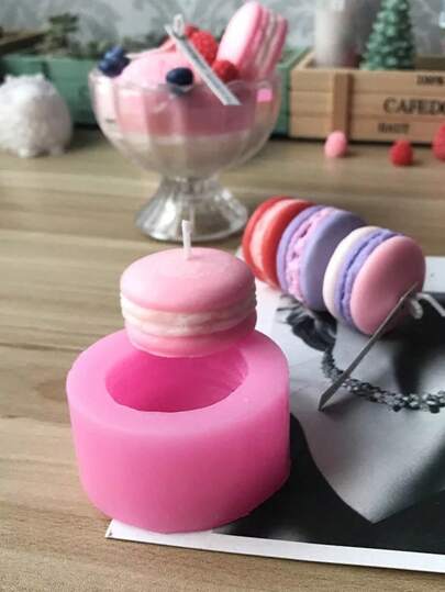 1pc French Style Macaron Cake Shaped Candle Mold, Pink, Delicate Details, Ideal For Handmade Candle Making, Perfect For Birthdays, Weddings, And Holiday Celebrations
