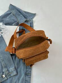 1pc Young Girl Plush Fabric Zipper Closure Casual Sling Bag, Suitable For Everyday Use